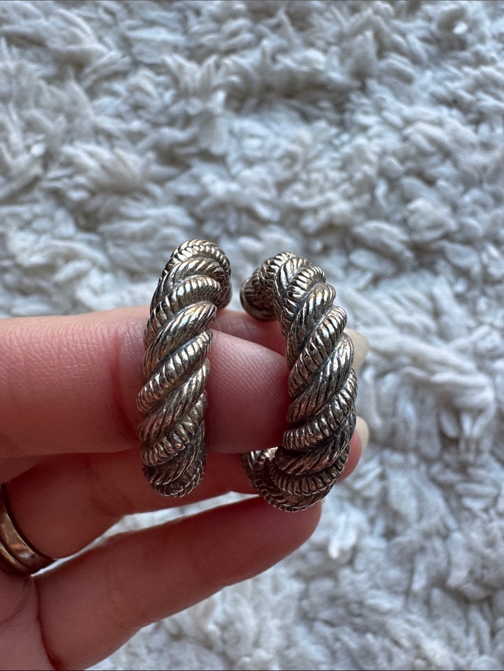 Large Silver Tone Rope Earrings